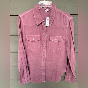 NWT GAP womens Dusty Rose pearl snap Western Button-Down Shirt Med